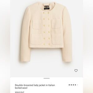 NWT J.Crew Double Breasted Lady Jacket, Dusty Ivory Boiled Wool, sz 12